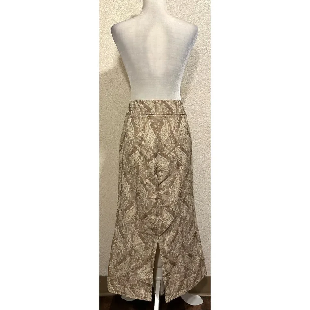 Tark'1 Paris Cream Satin Midi Split Pleated Skirt